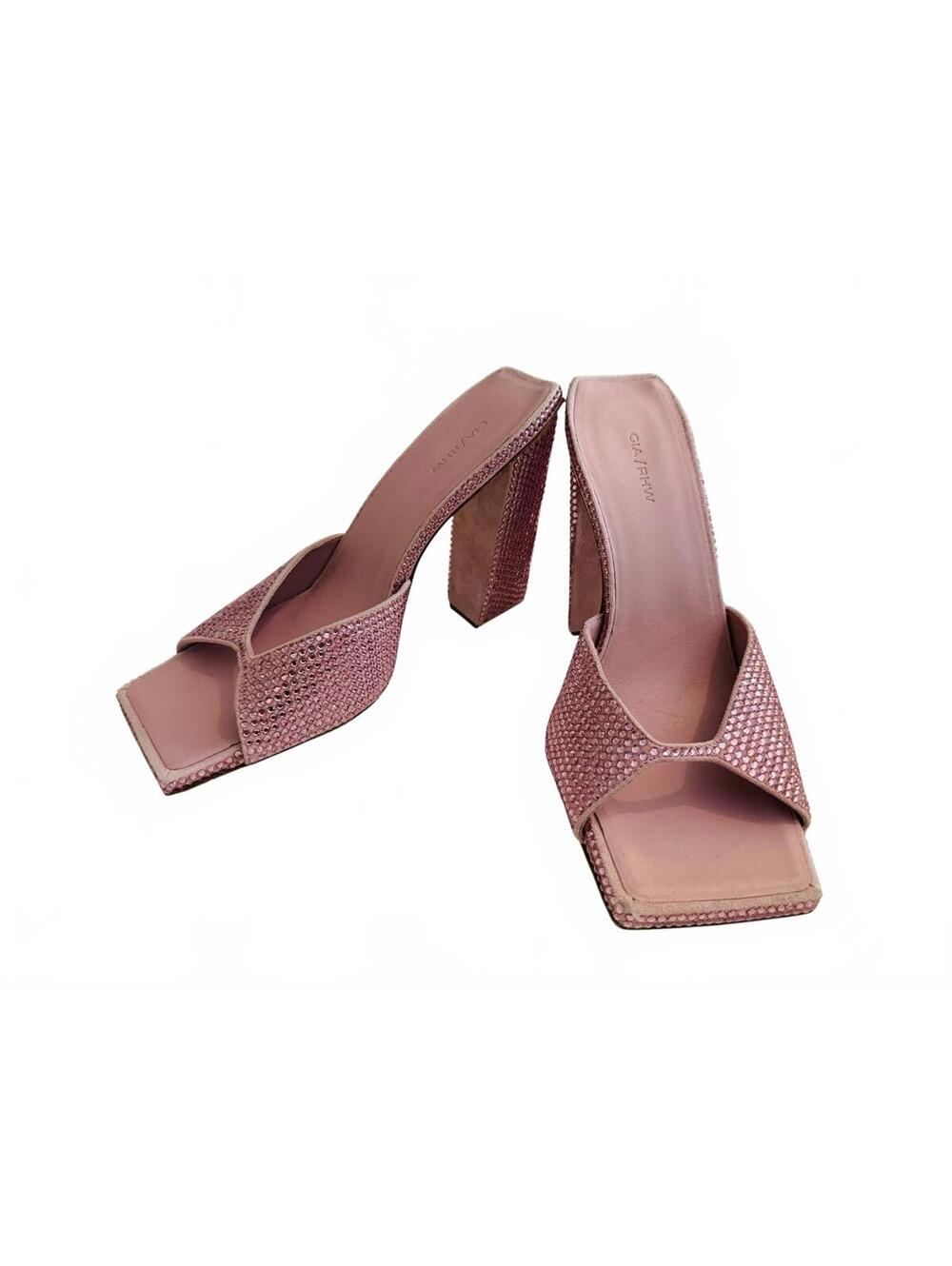 Gia/RHW Pink Crystal Embellished Square Toe Heels